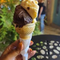 Dark chocolate and peach at Gelateria Italia in Rovinj