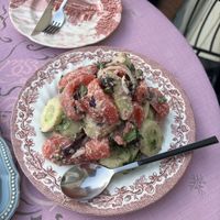 Cucumber tomato salad with walnut  at Palaty in Kutaisi
