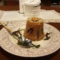 Vegan dessert made of grape juice with walnut on top at Palaty in Kutaisi
