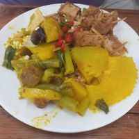 Pineapple, spicy soup and fried tofu with ginger #Veganuary at Luk To in Phuket