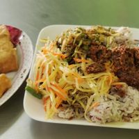 Tofu, spring rolls, vegetables rice, sauce at Jiya Chai in Phuket