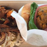 the best vegan burger plate ever! at The Green Queen in Stockholm