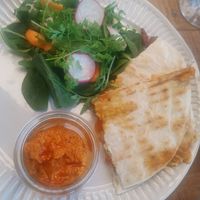 Quessadilla with vegan feta dip at The Green Queen in Stockholm