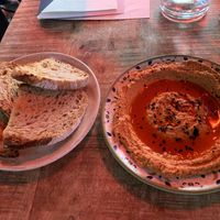 Muhammara spread with bread  at The Green Queen in Stockholm
