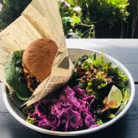 Corn Fritter Burger. at The Green Queen in Stockholm