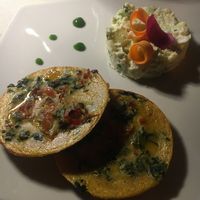 Vegan chickpea omelette with potatoes  at Gintilla in Olbia