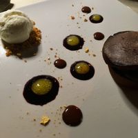 vegan chocolate lava cake with vanilla ice cream at Gintilla in Olbia