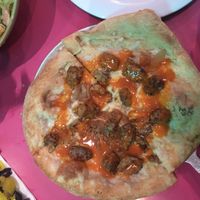 Buffalo chicken pizza with tempeh and vegan cheese. Yum.  at Mellow Mushroom in Richmond