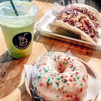 Candy cane donut, tropical green smoothie & chipolet tacos  at The Cold Pressery in Mississauga