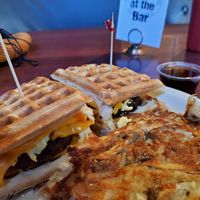 Waffle sandwich delight at Black Water Bar in Portland