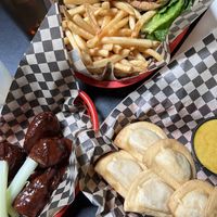 pierogis, wings, and burger   at Black Water Bar in Portland