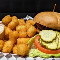 Western Burger with tots at Black Water Bar in Portland