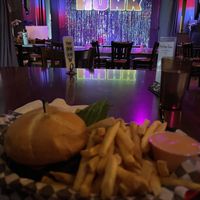 Bakon bleu burger  at Black Water Bar in Portland