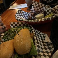 Chicken tofu sandwich and bbq wings   at Black Water Bar in Portland
