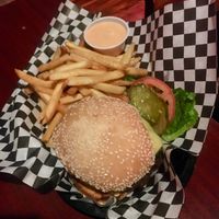 Burger and fries at Black Water Bar in Portland