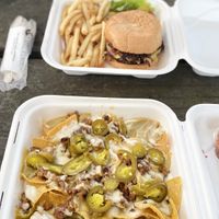 Nachos & Western Burger— enjoyed the take out in a nearby park ☺️🌱 at Black Water Bar in Portland