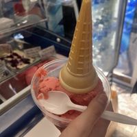 Strawberry sorbet   at CJ's Big Dipper in Bar Harbor