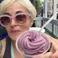 Blueberry soft serve vegan ice cream  at CJ's Big Dipper in Bar Harbor