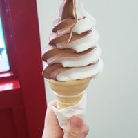 Chocolate & vanilla almond milk ice cream at CJ's Big Dipper in Bar Harbor