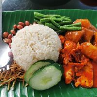 Nasi Lemak with mock meat/tofu, medium spicy at Blue Boy Vegetarian Food Centre in Kuala Lumpur