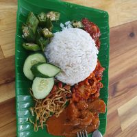 Nasi lemak for 9 RM at Blue Boy Vegetarian Food Centre in Kuala Lumpur