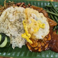 Nasi lemak with egg at Blue Boy Vegetarian Food Centre in Kuala Lumpur