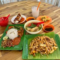 Veganised char kway teow, nasi lemak, yong tau foo, popiah, dry wantons at Blue Boy Vegetarian Food Centre in Kuala Lumpur