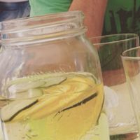 free water with the menú (cumcumber and Lemon) at Didi Cafe in Albufeira