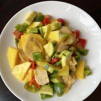 Mango soy proteins  at Zhu's Vegan Kitchen in Arlington