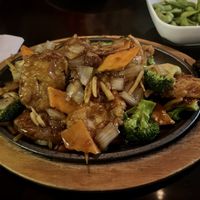 Soy cutlet sizzling platter  at Zhu's Vegan Kitchen in Arlington