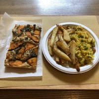 Pumpkin focaccia, roast potatoes, fried rice at Radicetonda - Piazza Buozzi in Milan