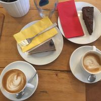 Raw cheesecakes and divine cappuccino with planmilk at Schondorf Bio Cafe in Bratislava