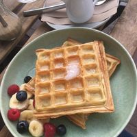 Vegan waffles at Schondorf Bio Cafe in Bratislava