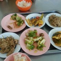 soy meat with ginger, cabbage, baby corn with sweet paper and pineaple, rice, all food in foto 3$ at Vegetarian 1000 in Phnom Penh