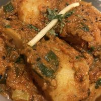 Bombay potatoes  at Veg World India in Barcelona