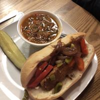 Beyond Sausage hoagie with chili at Firefly in Charlottesville