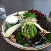 Wonderfully presented salad - who wouldn't want to eat this  at Open New Doors in Gothenburg