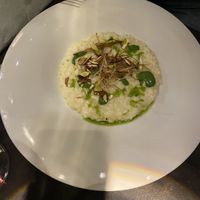 Risotto con crema di porri spinaci e porro fritti  at 100% Bio in Rome