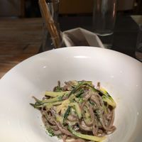 Linguine with coconut cream and black garlic at 100% Bio in Rome