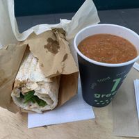 gazpacho & feta and eggplant roll.  at Green 13 - Besarabsky Market in Kyiv