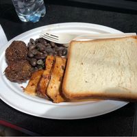 A few sides for my 8 year daughter. Toast, falafel, black beans and tofu bacon at Green 13 - Besarabsky Market in Kyiv
