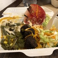 Terrible really. Supposed to be a Buddha bowl with fresh vegetables, peanut sauce and seitan. Was turned falafel, canned beans and corn and ice cold hummes at Green 13 - Besarabsky Market in Kyiv