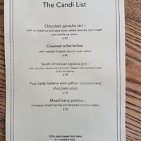 Dessert menu at Rootcandi in Brighton