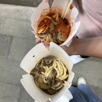 Top: Napoletana with mushrooms and garlic powder. // Bottom: Calabrese with mushrooms.  at Dal Moro's Fresh Pasta To Go in Venice