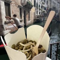 Garlic sauce with extra mushrooms and olives   at Dal Moro's Fresh Pasta To Go in Venice