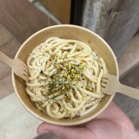 Vegan olive oil pasta with chilli flakes & pistachio!   at Dal Moro's Fresh Pasta To Go in Venice