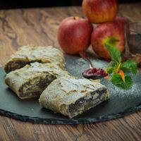 Biochi is a great place for coffee and cakes
all cakes are organic and the coffee is fair trade and organic

here in the photo: Austrian apple strudel at biochi - vegan and organic at Biochi in Schladming