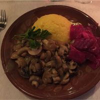 Mushrooms stew with polenta at Vatra Neamului in Chisinau