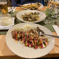 Vegan dish and sea bass for not vegans  at Aubergine in Bucharest