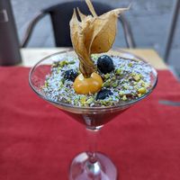 Vegan chocolate mousse at Aubergine in Bucharest